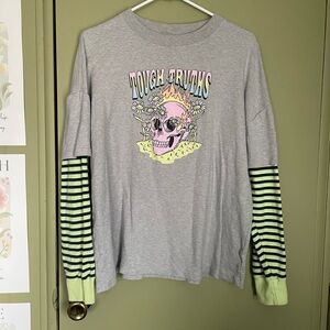 Empyre Roxie Tough Truths Grey 2Fer Long Sleeve T-Shirt Sz L